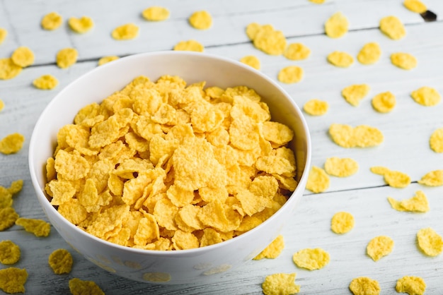 White bowl of corn flakes