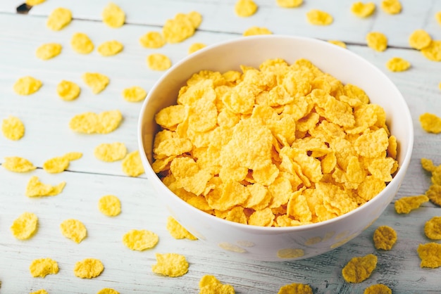 White bowl of corn flakes