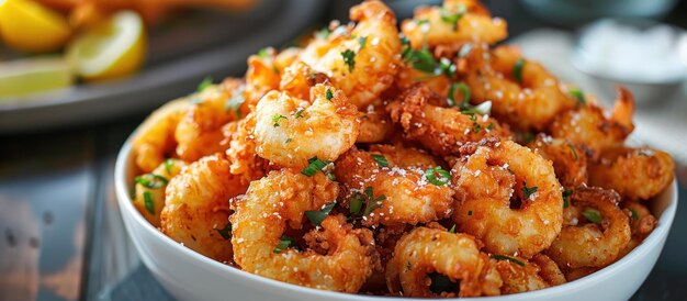 White Bowl Filled With Fried Shrimp on Table