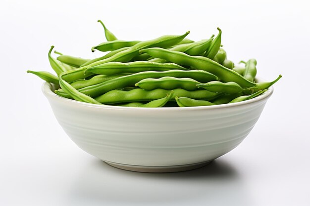 White Bowl Filled With Green Beans On a White or Clear Surface PNG Transparent Background