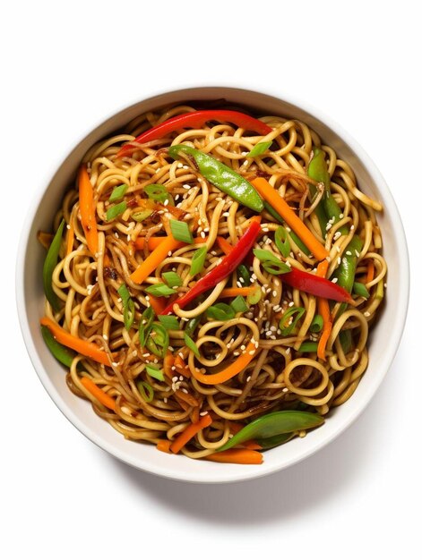 a white bowl filled with noodles and vegetables