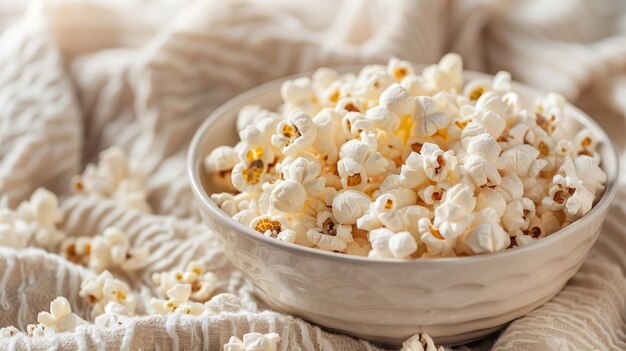 White bowl of popcorn