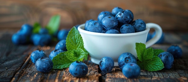 White Bowl With Blueberries and Mint Leaves