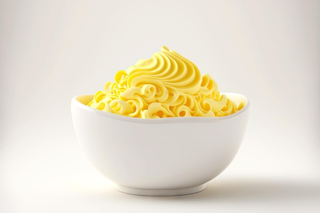 White bowl with nourishing butter curl for eating