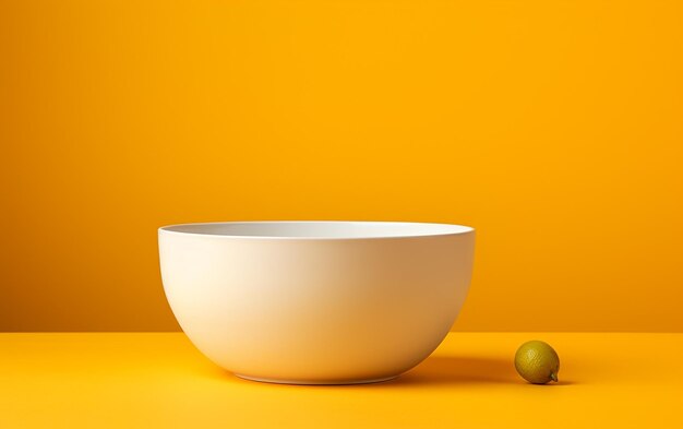 White bowl on yellow background