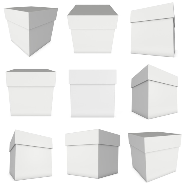 Foto scatola bianca isolata su fondo bianco