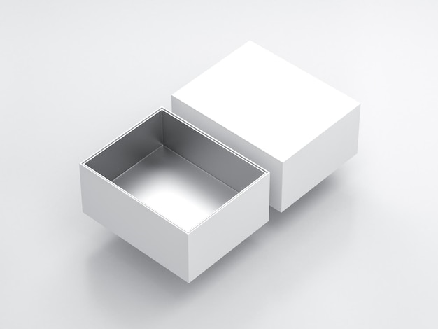 White Box Mockup met open omslag en zilver karton binnen 3D-rendering