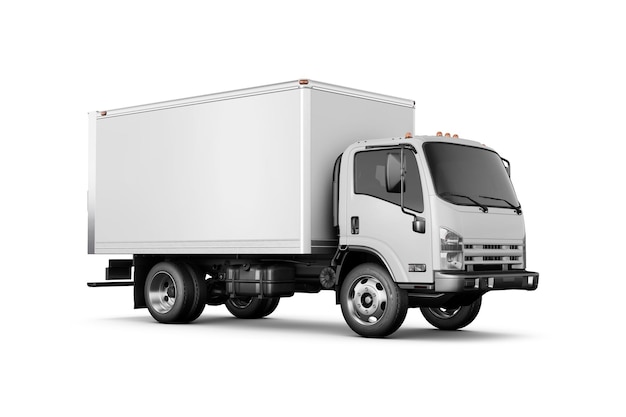 a white box truck half side view isolated on a white background