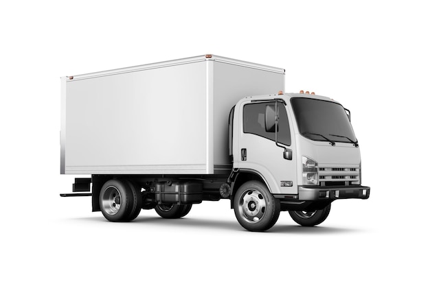 Photo a white box truck half side view isolated on a white background