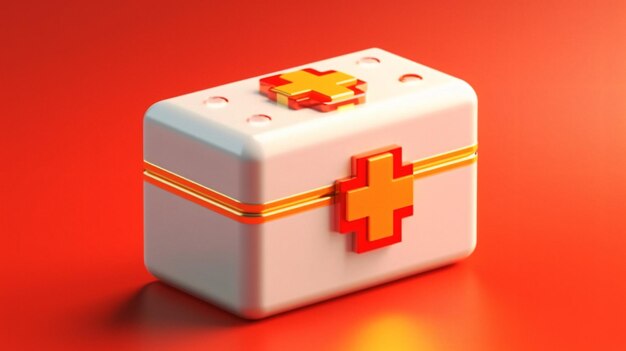 A white box with a cross on it is on a red background.