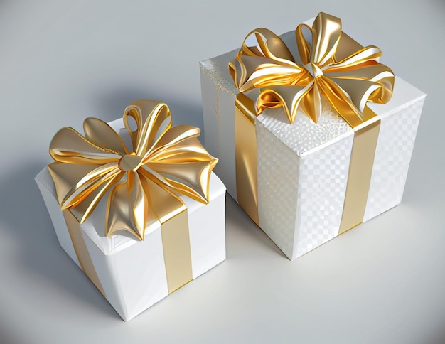 White box with a gold bow and ribbon on a white background. Generative ai