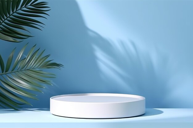 a white box with a palm tree in the background.