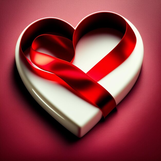 A white box with a red ribbon in the shape of a heart.