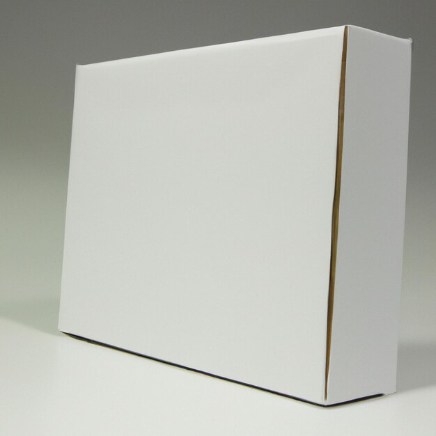 A white box with a white lid sits on a white surface