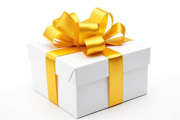 White box with yellow ribbon isolated