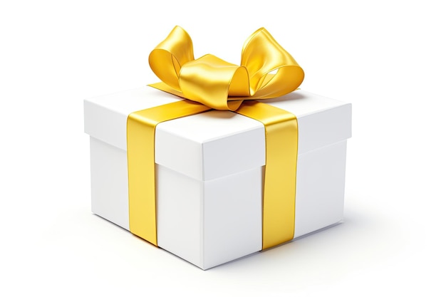 White box with yellow ribbon isolated