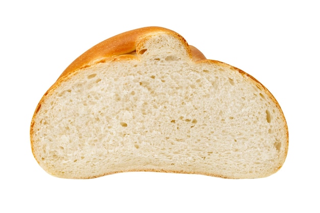 White bread cut in half porous structure of baked dough isolated on white background with clipping path