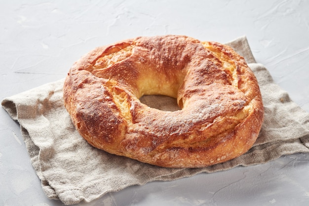 White bread made from wheat flour, concrete background