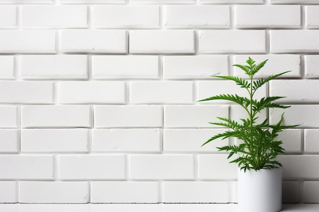 Photo a white brick background with a plant