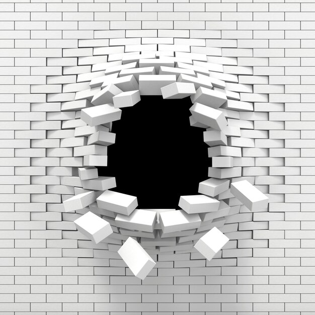 White brick hole texture background