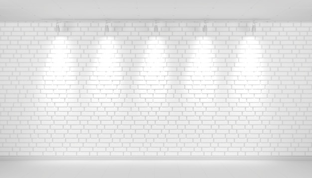 White brick wall background with free space Illuminated by spotlights