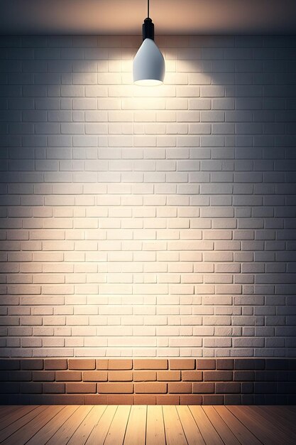 White brick wall background with perspective light wood slightl