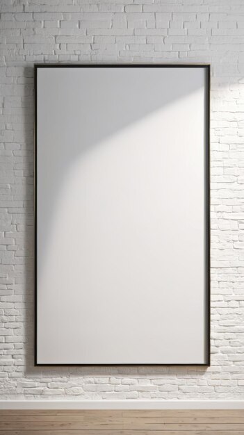 Photo white brick wall with hanging picture frame