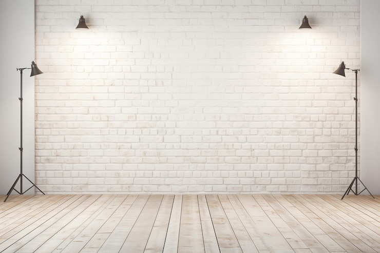 Photo a white brick wall with a white brick wall and two hanging lamps