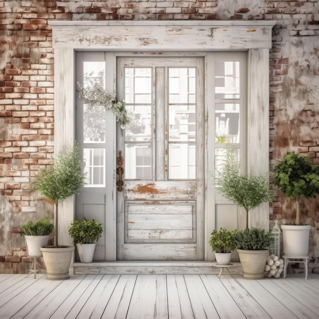 White Brick Wall With Wooden Floor Backdrop