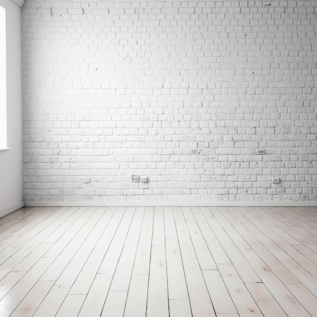 White Brick Wall With Wooden Floor Backdrop