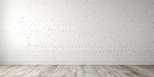 White brick wall and wooden floor 3d render illustration mock up