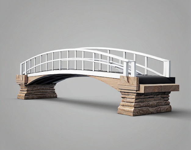 a white bridge with a stone base and a black top