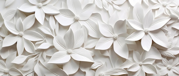 White bright abstract floral flowers leaves 3d tile