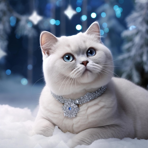 Photo white british shorthair cat in snow