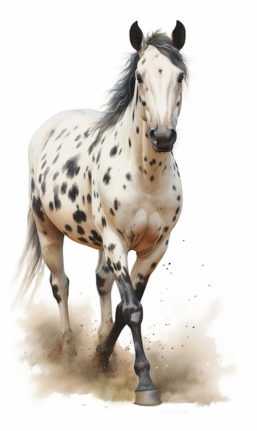 White brown blue spotted horse mane tail hooves an animal is a friend of a person a pet