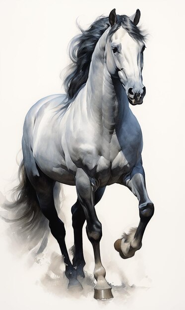 White brown blue spotted horse mane tail hooves an animal is a friend of a person a pet