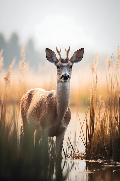 Photo white and brown deer on grass field