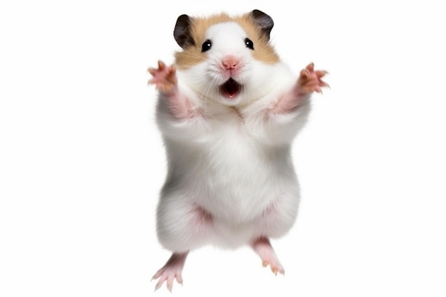 A white and brown guinea pig with a black face and ears that say's on the front.