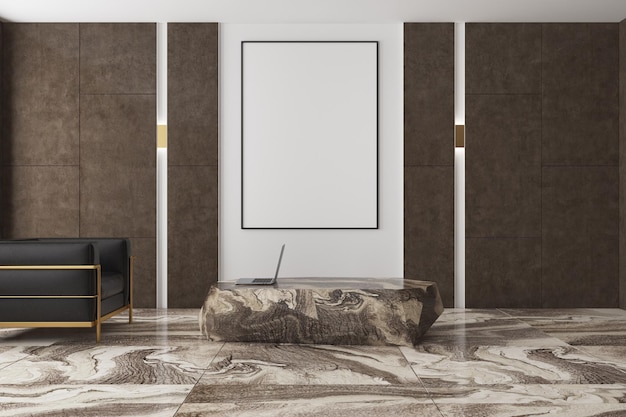 White and brown living room marble floor poster