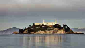 Photo a white building is on a hill with a cloudy sky in the background