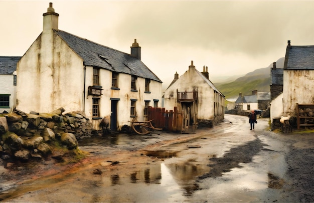 A white building sits at the end of a road