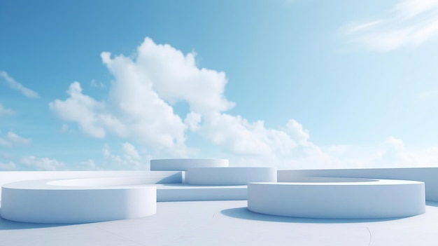 A white building with a blue sky in the background