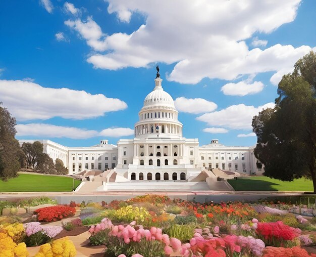 Photo a white building with a large white building with a large white building in the background