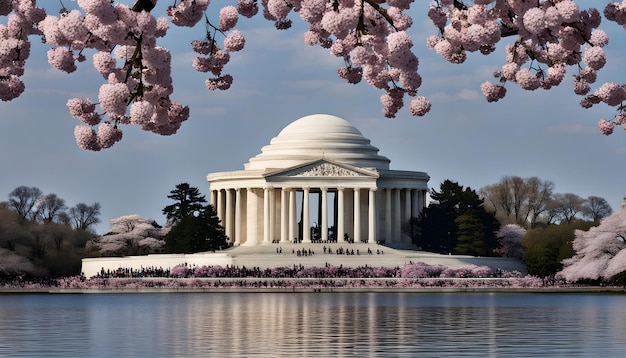 Photo a white building with a pink dome on the front and the words  cherry blossom  on the front