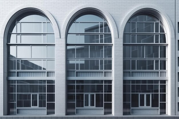 3개의 아치형 창문이 있는 흰색 건물 Generative AI