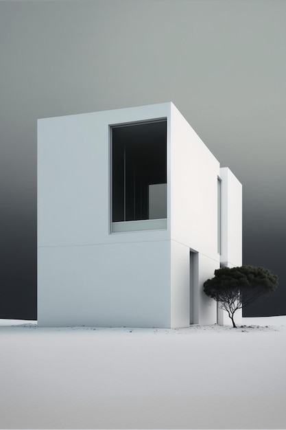 White building with a tree in front of it generative ai