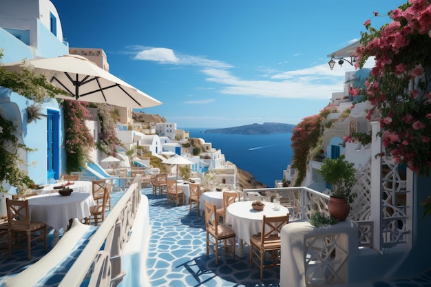 Foto edifici bianchi a santorini che si affacciano sul mar egeo