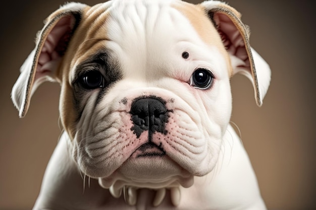 Foto bandiera sociale di immagine del cucciolo di bulldog bianco in uno stile carino