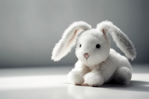 White Bunny Plush Toy On White Background In The Style Of Minimalist Photography And Soft Textures Generative AI