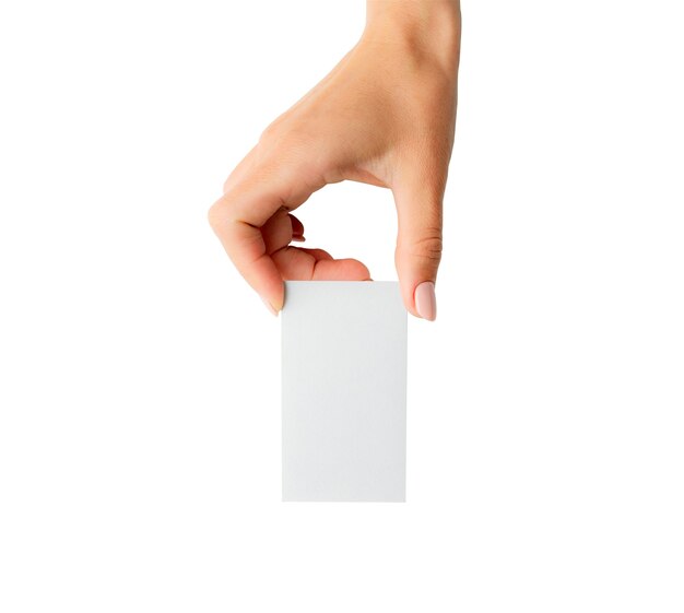 White business card in girl hands